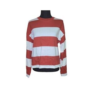 Madewell Rugby Longsleeve Orange & White Striped Shirt Womens Size Medium Cotton